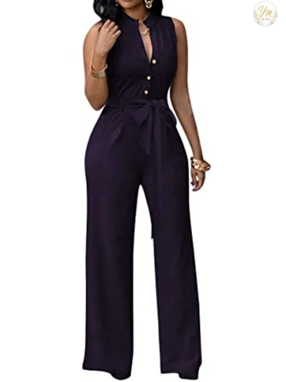 Women's Floral Print V Neck Sleeveless Wide Leg Long Pants Romper Jumpsuit